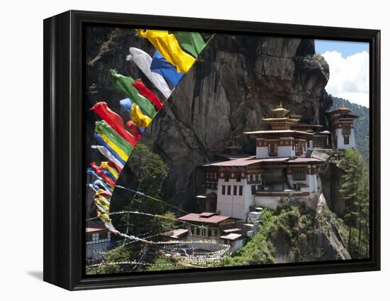 Taktshang Goemba (Tigers Nest Monastery) with Prayer Flags and Cliff, Paro Valley, Bhutan, Asia-Eitan Simanor-Framed Premier Image Canvas