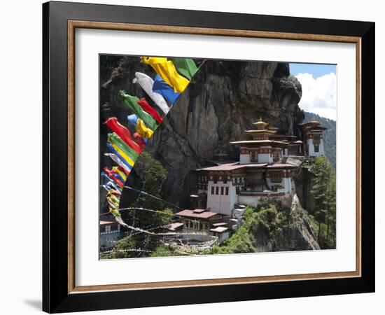 Taktshang Goemba (Tigers Nest Monastery) with Prayer Flags and Cliff, Paro Valley, Bhutan, Asia-Eitan Simanor-Framed Photographic Print