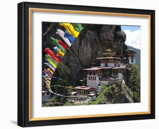 Taktshang Goemba (Tigers Nest Monastery) with Prayer Flags and Cliff, Paro Valley, Bhutan, Asia-Eitan Simanor-Framed Photographic Print