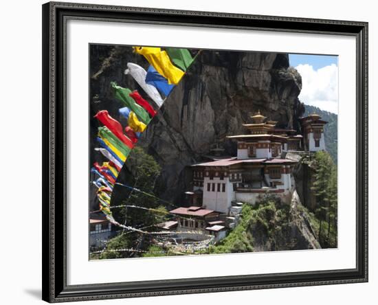 Taktshang Goemba (Tigers Nest Monastery) with Prayer Flags and Cliff, Paro Valley, Bhutan, Asia-Eitan Simanor-Framed Photographic Print