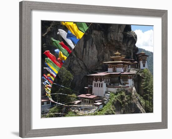 Taktshang Goemba (Tigers Nest Monastery) with Prayer Flags and Cliff, Paro Valley, Bhutan, Asia-Eitan Simanor-Framed Photographic Print