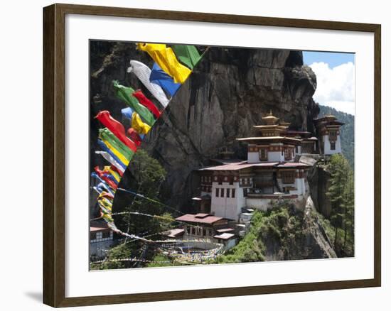 Taktshang Goemba (Tigers Nest Monastery) with Prayer Flags and Cliff, Paro Valley, Bhutan, Asia-Eitan Simanor-Framed Photographic Print