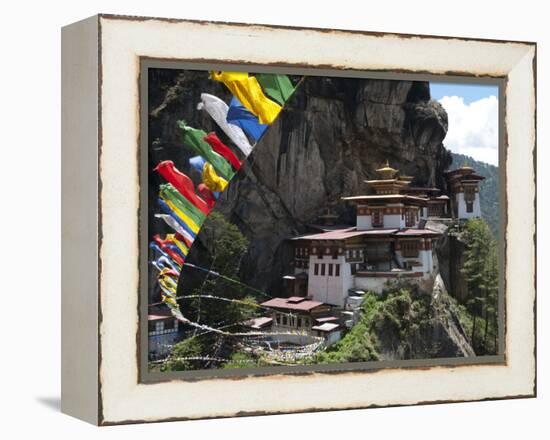 Taktshang Goemba (Tigers Nest Monastery) with Prayer Flags and Cliff, Paro Valley, Bhutan, Asia-Eitan Simanor-Framed Premier Image Canvas