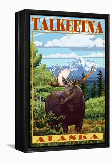 Talkeetna, Alaska - Moose Scene-Lantern Press-Framed Stretched Canvas