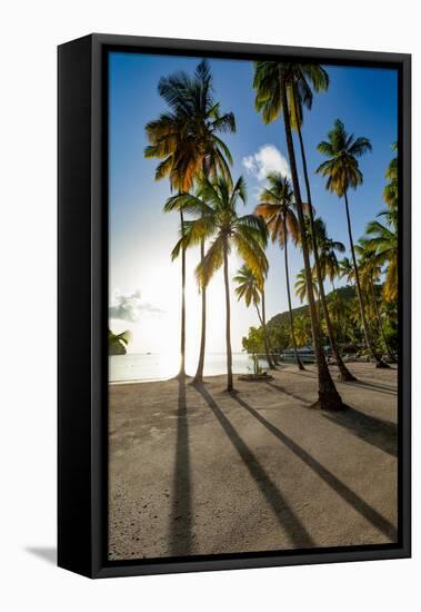 Tall palms and long shadows on the small beach at Marigot Bay, St. Lucia, Windward Islands, West In-Martin Child-Framed Premier Image Canvas