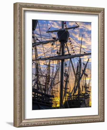 Tall ships against sky at sunrise, Rosmeur Harbour in Douarnenez city, Finistere, Brittany, France-Panoramic Images-Framed Photographic Print