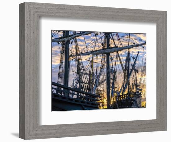 Tall ships against sky at sunrise, Rosmeur Harbour in Douarnenez city, Finistere, Brittany, France-Panoramic Images-Framed Photographic Print