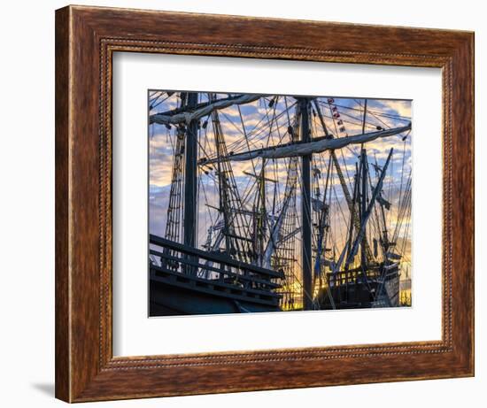 Tall ships against sky at sunrise, Rosmeur Harbour in Douarnenez city, Finistere, Brittany, France-Panoramic Images-Framed Photographic Print