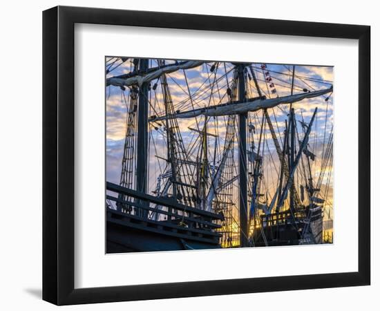 Tall ships against sky at sunrise, Rosmeur Harbour in Douarnenez city, Finistere, Brittany, France-Panoramic Images-Framed Photographic Print