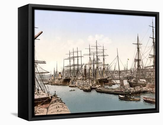 Tall Ships and Barges Docking at Hamburg, Pub. C.1895-null-Framed Premier Image Canvas