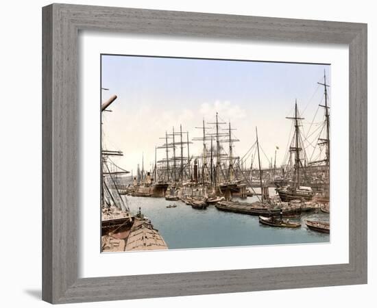 Tall Ships and Barges Docking at Hamburg, Pub. C.1895-null-Framed Photographic Print