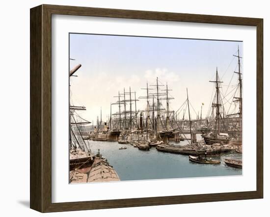 Tall Ships and Barges Docking at Hamburg, Pub. C.1895-null-Framed Photographic Print