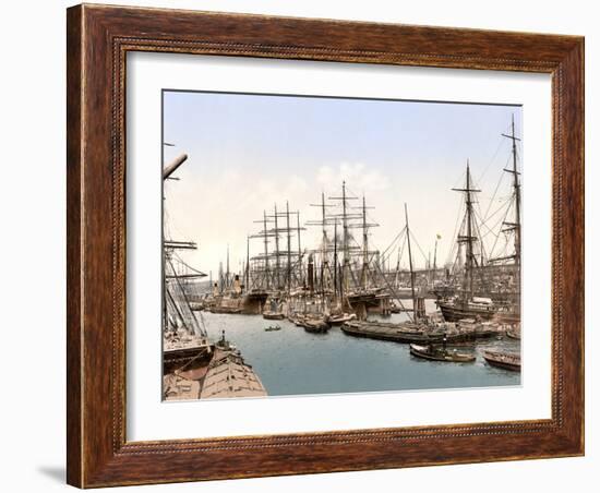 Tall Ships and Barges Docking at Hamburg, Pub. C.1895-null-Framed Photographic Print