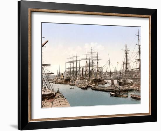 Tall Ships and Barges Docking at Hamburg, Pub. C.1895-null-Framed Photographic Print