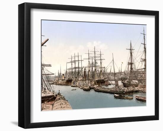 Tall Ships and Barges Docking at Hamburg, Pub. C.1895-null-Framed Photographic Print