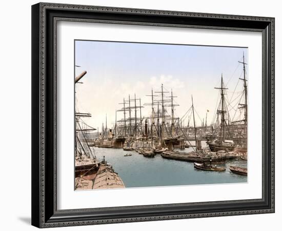 Tall Ships and Barges Docking at Hamburg, Pub. C.1895-null-Framed Photographic Print