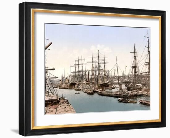Tall Ships and Barges Docking at Hamburg, Pub. C.1895-null-Framed Photographic Print
