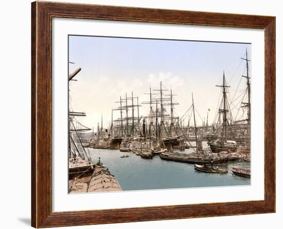 Tall Ships and Barges Docking at Hamburg, Pub. C.1895-null-Framed Photographic Print