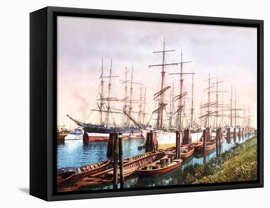 Tall Ships Mooring in the Harbour, Hamburg, Pub. C.1895-null-Framed Premier Image Canvas