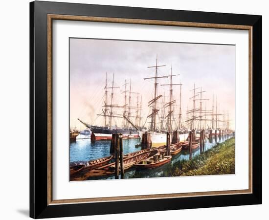 Tall Ships Mooring in the Harbour, Hamburg, Pub. C.1895-null-Framed Photographic Print