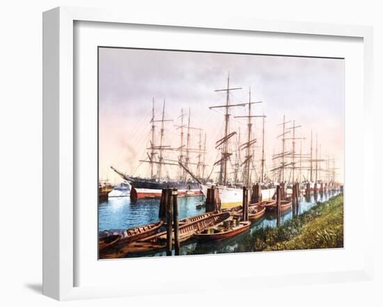 Tall Ships Mooring in the Harbour, Hamburg, Pub. C.1895-null-Framed Photographic Print