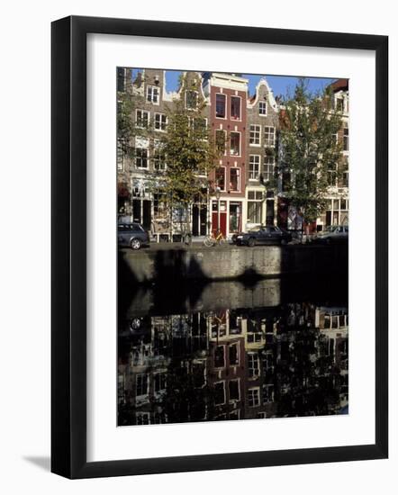 Tall Traditional Style Houses Reflected in the Water of a Canal, Amsterdam, the Netherlands-Richard Nebesky-Framed Photographic Print