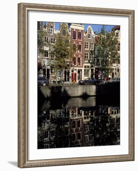 Tall Traditional Style Houses Reflected in the Water of a Canal, Amsterdam, the Netherlands-Richard Nebesky-Framed Photographic Print