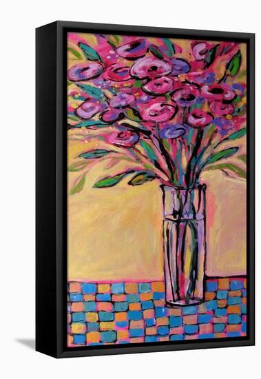 Tall Vase on Checkered Tablecloth-Patty Baker-Framed Stretched Canvas