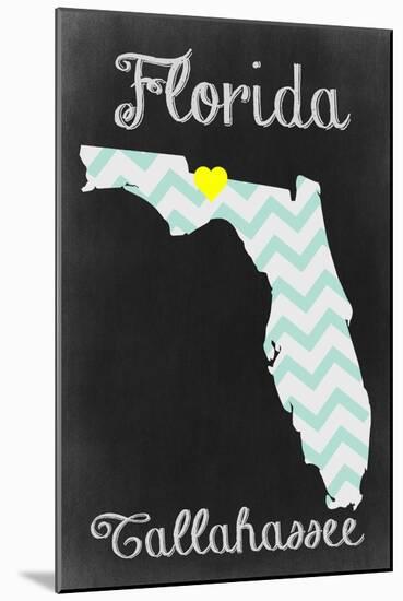 Tallahassee, Florida - Chalkboard State Heart-Lantern Press-Mounted Art Print