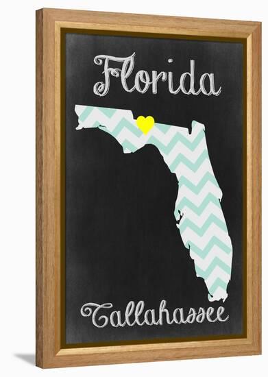 Tallahassee, Florida - Chalkboard State Heart-Lantern Press-Framed Stretched Canvas