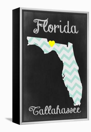 Tallahassee, Florida - Chalkboard State Heart-Lantern Press-Framed Stretched Canvas