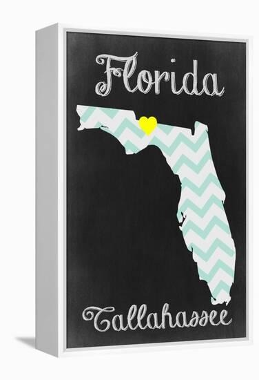 Tallahassee, Florida - Chalkboard State Heart-Lantern Press-Framed Stretched Canvas