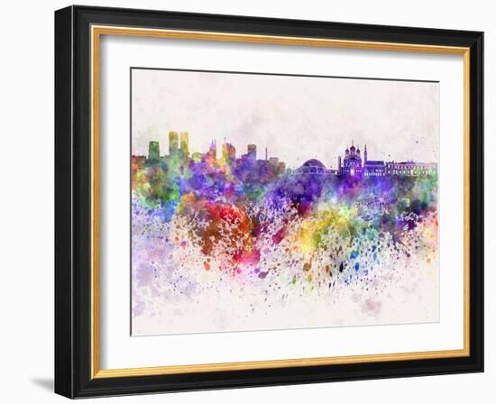 Tallinn Skyline in Watercolor Background-paulrommer-Framed Art Print