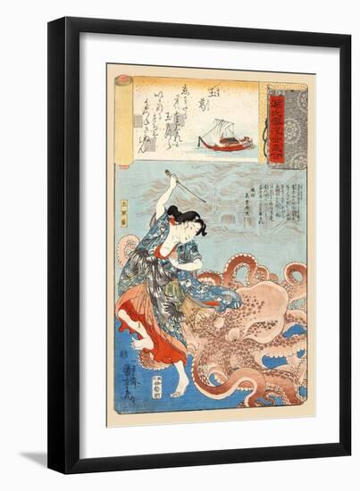 Tamakatzura Tamatori Attacked By The Octopus-Utagawa Kuniyoshi-Framed Art Print