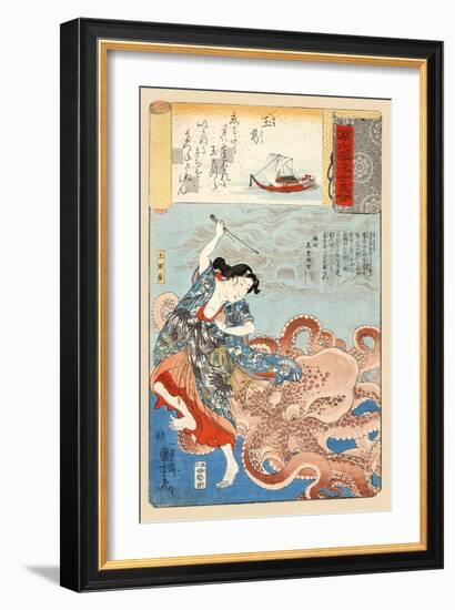 Tamakatzura Tamatori Attacked By The Octopus-Utagawa Kuniyoshi-Framed Art Print