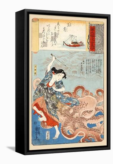 Tamakatzura Tamatori Attacked By The Octopus-Utagawa Kuniyoshi-Framed Stretched Canvas