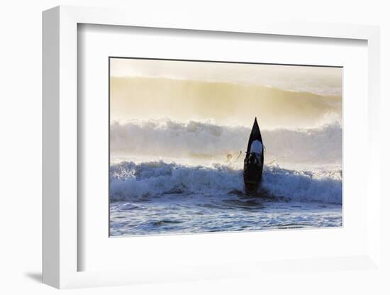 Tamatave, Indian Ocean coast, fishermen with pirogue canoe going out to sea, Madagascar, Africa-Christian Kober-Framed Photographic Print