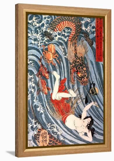 Tamatori Being Pursued by a Dragon-Kuniyoshi Utagawa-Framed Premier Image Canvas