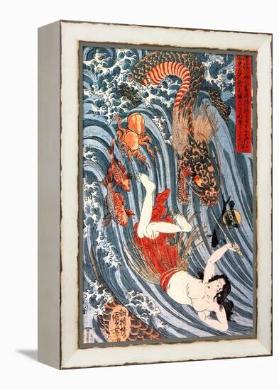 Tamatori Being Pursued by a Dragon-Kuniyoshi Utagawa-Framed Premier Image Canvas