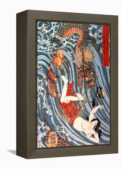 Tamatori Being Pursued by a Dragon-Kuniyoshi Utagawa-Framed Premier Image Canvas