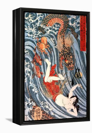 Tamatori Being Pursued by a Dragon-Kuniyoshi Utagawa-Framed Premier Image Canvas