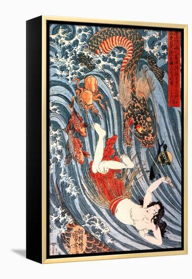 Tamatori Being Pursued by a Dragon-Kuniyoshi Utagawa-Framed Premier Image Canvas