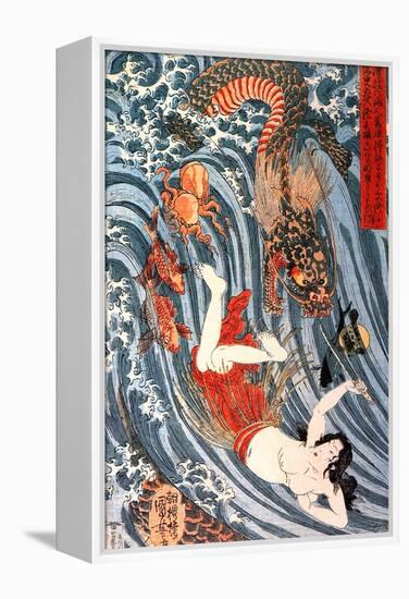 Tamatori Being Pursued by a Dragon-Kuniyoshi Utagawa-Framed Premier Image Canvas