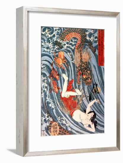 Tamatori Being Pursued by a Dragon-Kuniyoshi Utagawa-Framed Giclee Print