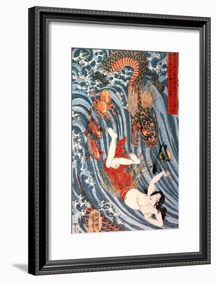 Tamatori Being Pursued by a Dragon-Kuniyoshi Utagawa-Framed Giclee Print