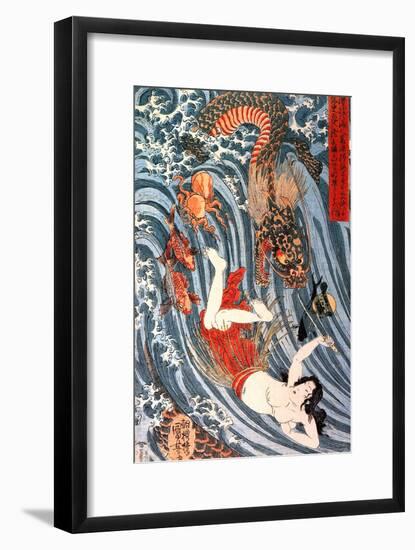 Tamatori Being Pursued by a Dragon-Kuniyoshi Utagawa-Framed Giclee Print