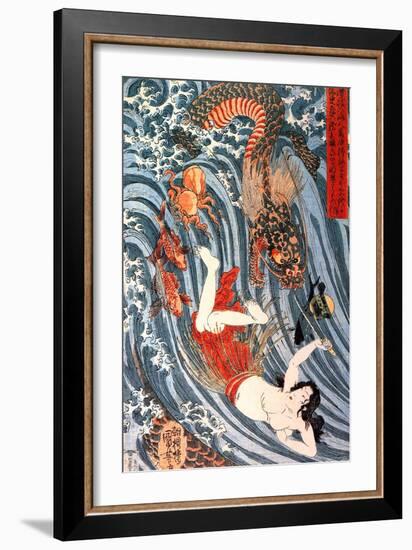 Tamatori Being Pursued by a Dragon-Kuniyoshi Utagawa-Framed Giclee Print