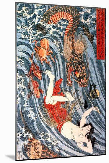 Tamatori Being Pursued by a Dragon-Kuniyoshi Utagawa-Mounted Giclee Print