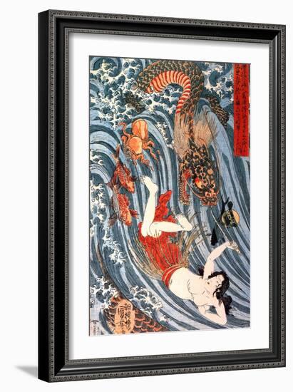 Tamatori Being Pursued by a Dragon-Kuniyoshi Utagawa-Framed Giclee Print