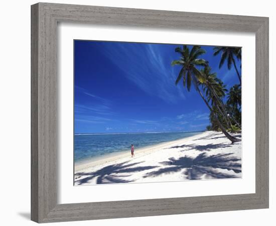 Tambua Sands Resort, Girl on Beach and Coconut Palm Trees, Coral Coast, Melanesia-David Wall-Framed Photographic Print